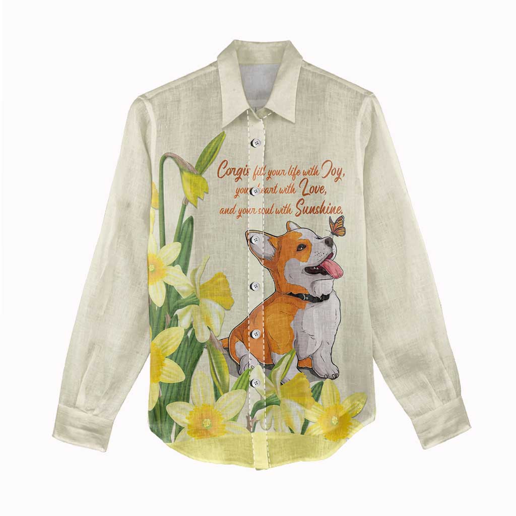 Personalised Wales Corgi and Daffodil Women Casual Shirt Welsh Dog Lovers - Wonder Print Shop