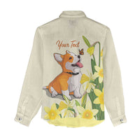 Personalised Wales Corgi and Daffodil Women Casual Shirt Welsh Dog Lovers - Wonder Print Shop