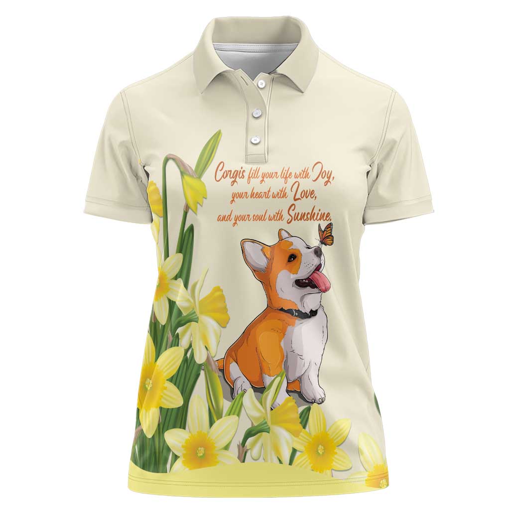 Personalised Wales Corgi and Daffodil Women Polo Shirt Welsh Dog Lovers - Wonder Print Shop