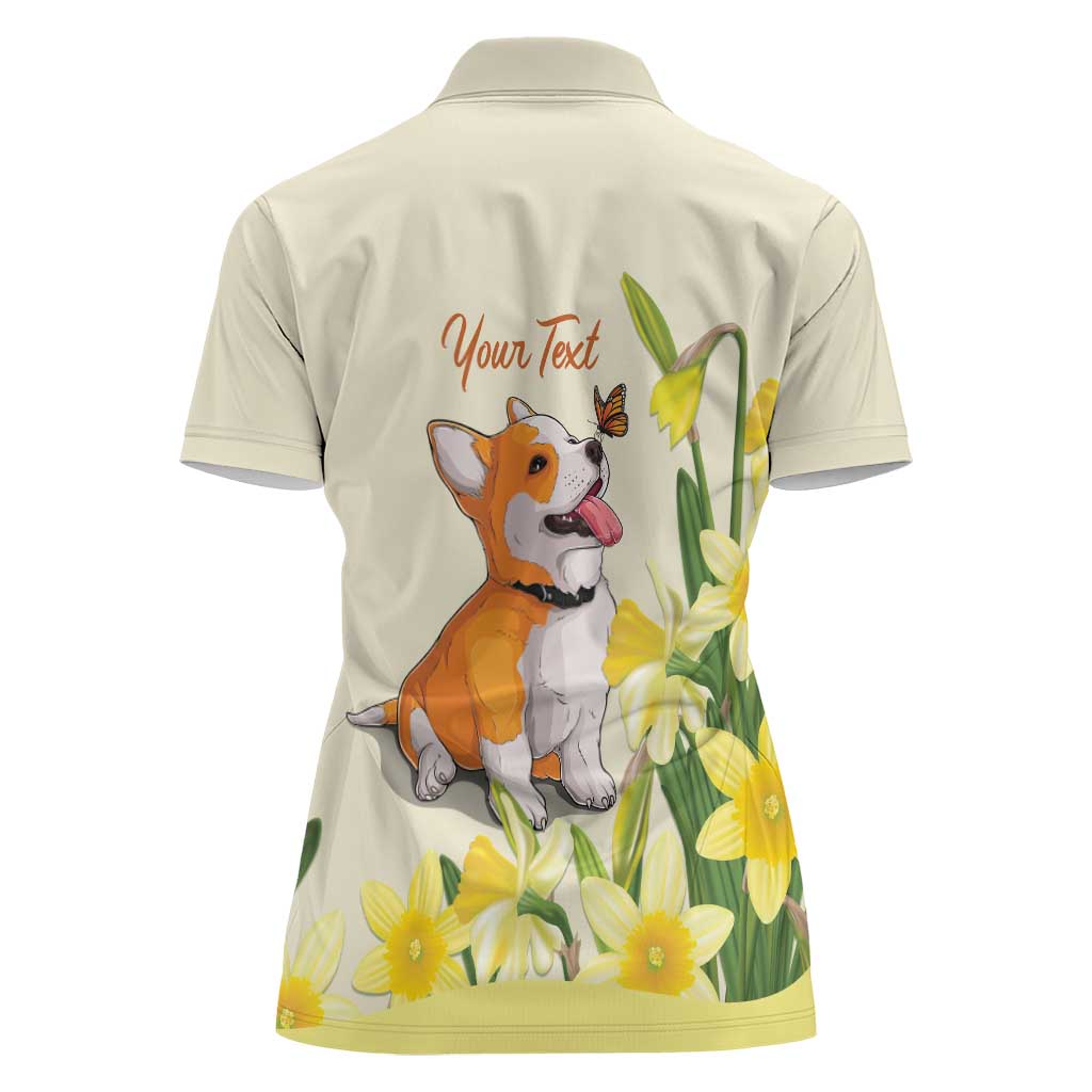 Personalised Wales Corgi and Daffodil Women Polo Shirt Welsh Dog Lovers - Wonder Print Shop