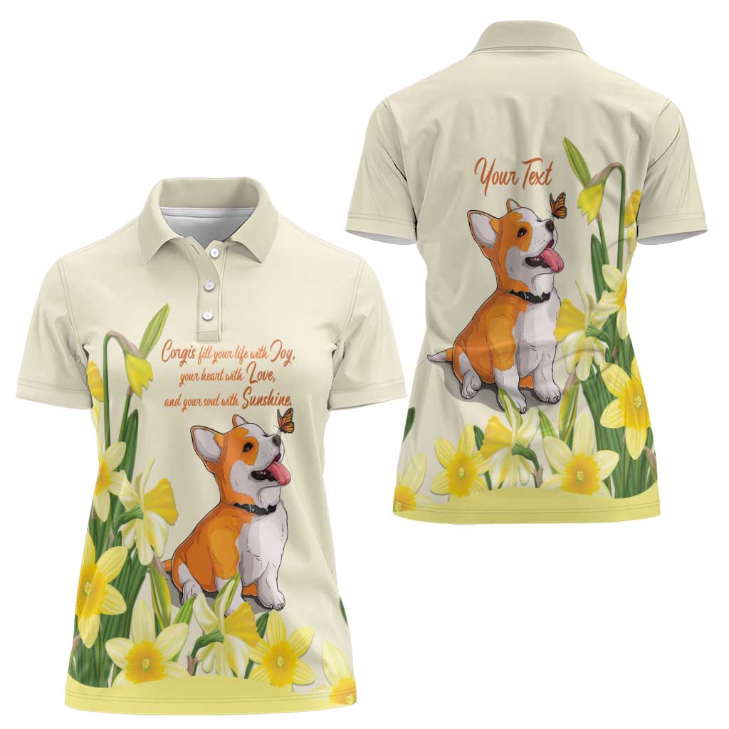 Personalised Wales Corgi and Daffodil Women Polo Shirt Welsh Dog Lovers - Wonder Print Shop