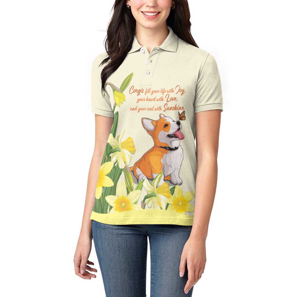 Personalised Wales Corgi and Daffodil Women Polo Shirt Welsh Dog Lovers - Wonder Print Shop