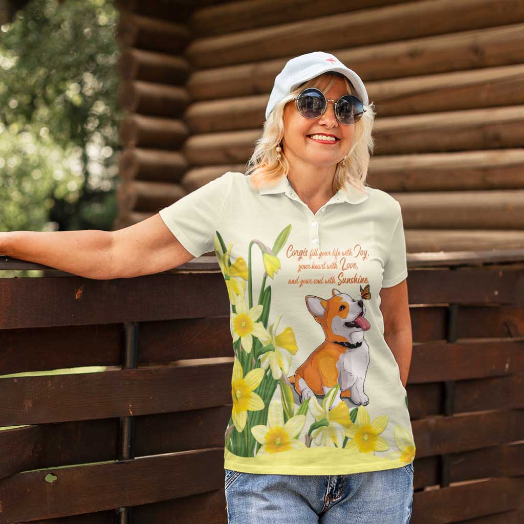 Personalised Wales Corgi and Daffodil Women Polo Shirt Welsh Dog Lovers - Wonder Print Shop