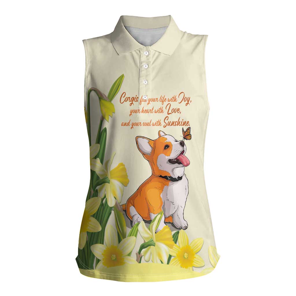 Personalised Wales Corgi and Daffodil Women Sleeveless Polo Shirt Welsh Dog Lovers - Wonder Print Shop