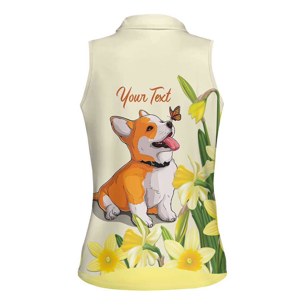 Personalised Wales Corgi and Daffodil Women Sleeveless Polo Shirt Welsh Dog Lovers - Wonder Print Shop