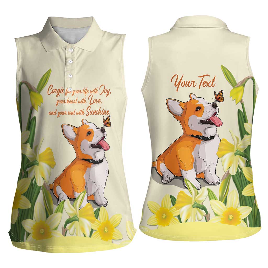 Personalised Wales Corgi and Daffodil Women Sleeveless Polo Shirt Welsh Dog Lovers - Wonder Print Shop