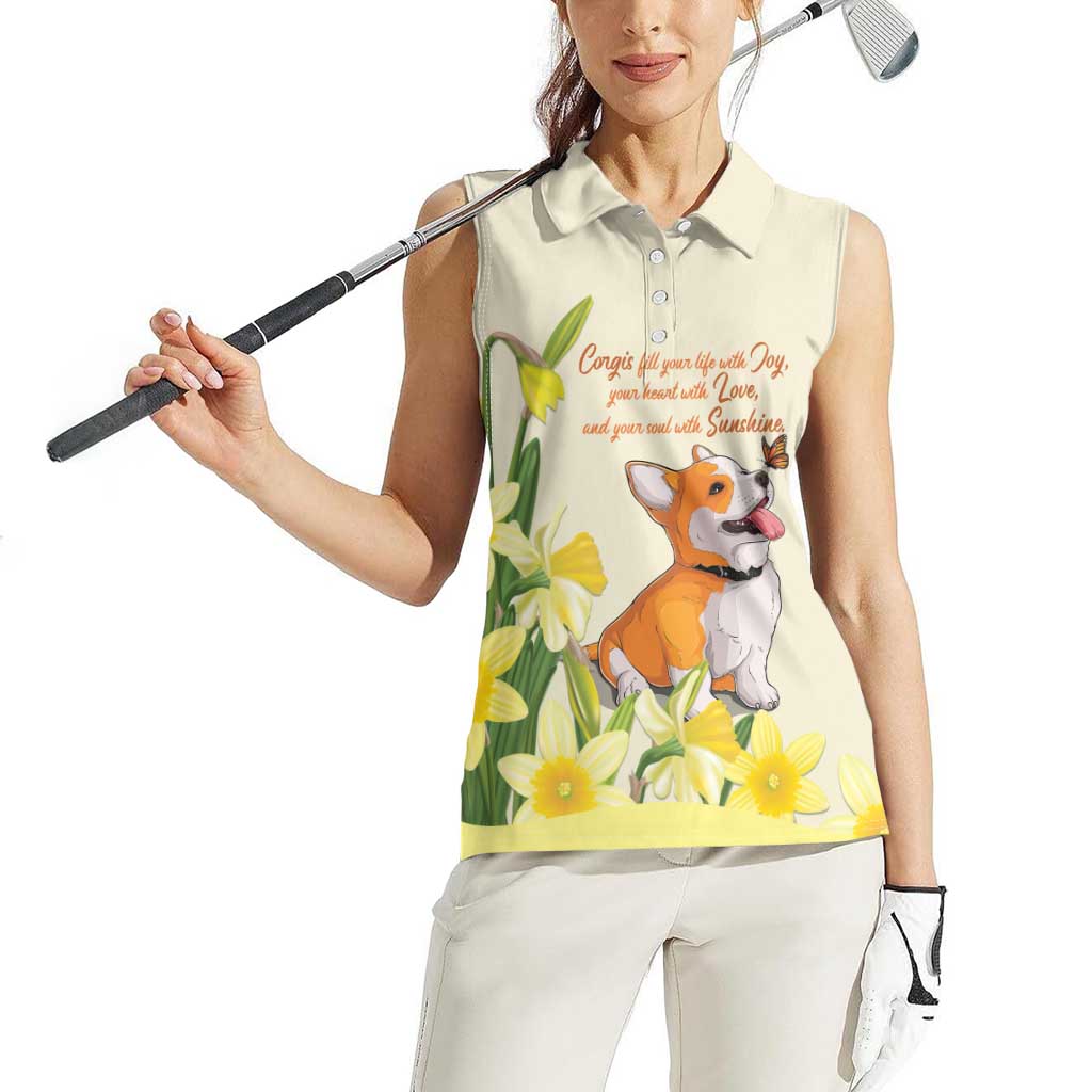Personalised Wales Corgi and Daffodil Women Sleeveless Polo Shirt Welsh Dog Lovers - Wonder Print Shop