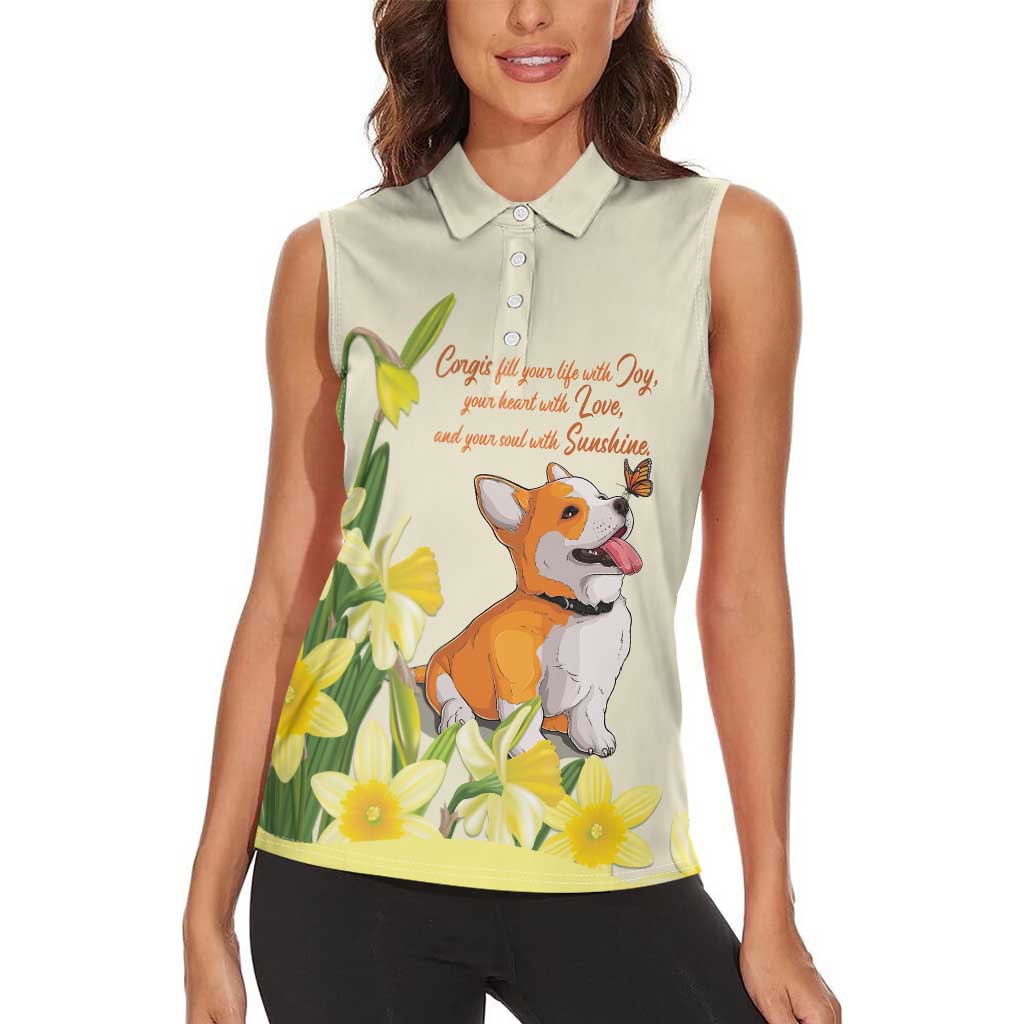 Personalised Wales Corgi and Daffodil Women Sleeveless Polo Shirt Welsh Dog Lovers - Wonder Print Shop