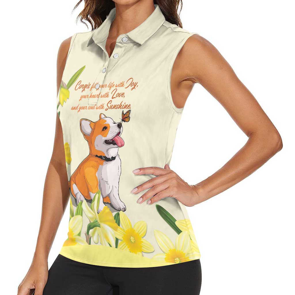 Personalised Wales Corgi and Daffodil Women Sleeveless Polo Shirt Welsh Dog Lovers - Wonder Print Shop