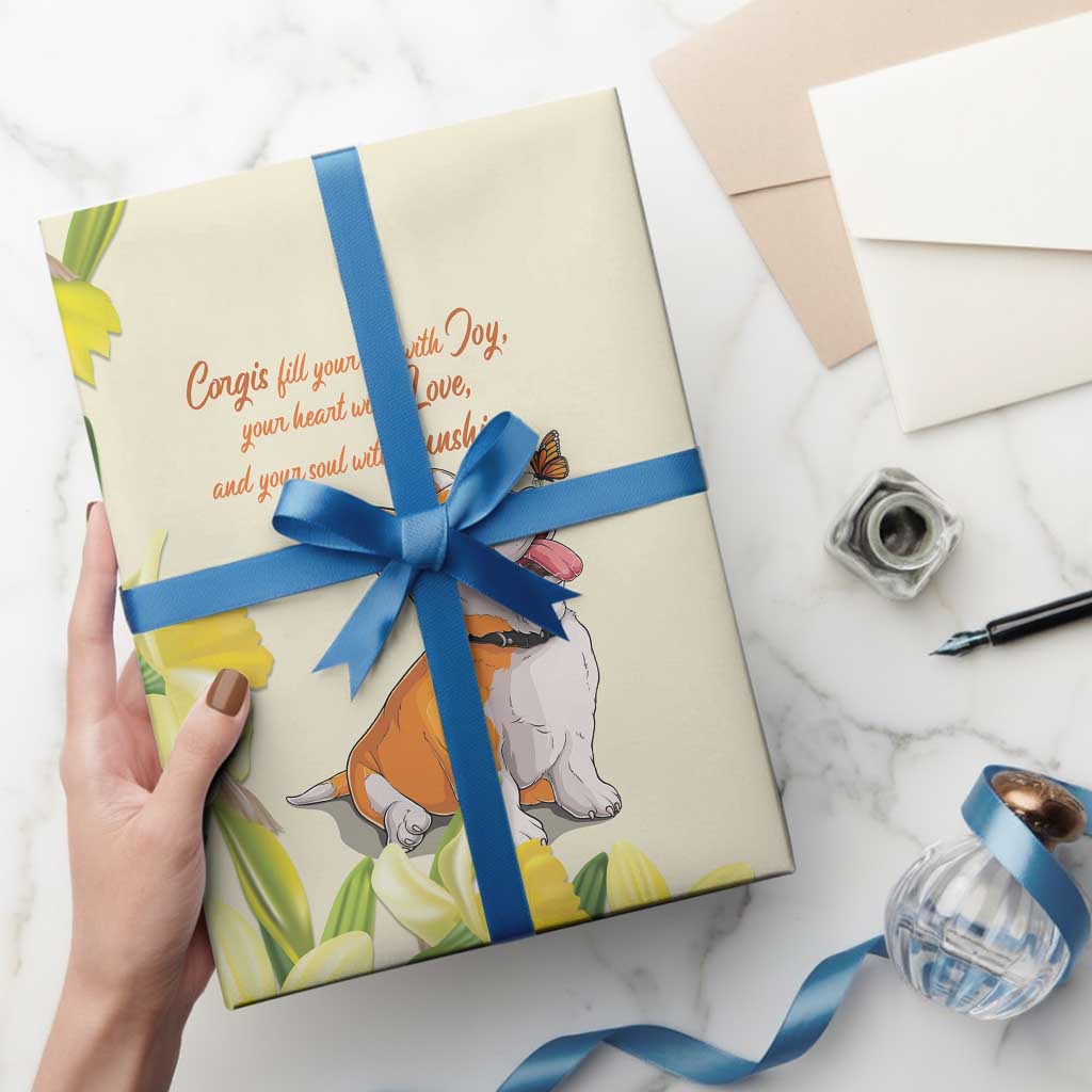 Wales Corgi and Daffodil Wrapping Paper Welsh Dog Lovers - Wonder Print Shop