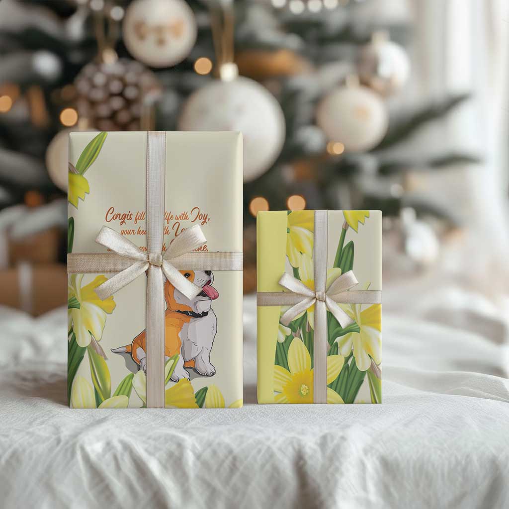 Wales Corgi and Daffodil Wrapping Paper Welsh Dog Lovers - Wonder Print Shop