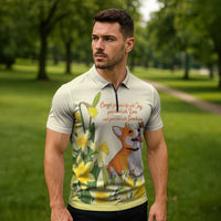 Personalised Wales Corgi and Daffodil Zipper Polo Shirt Welsh Dog Lovers - Wonder Print Shop