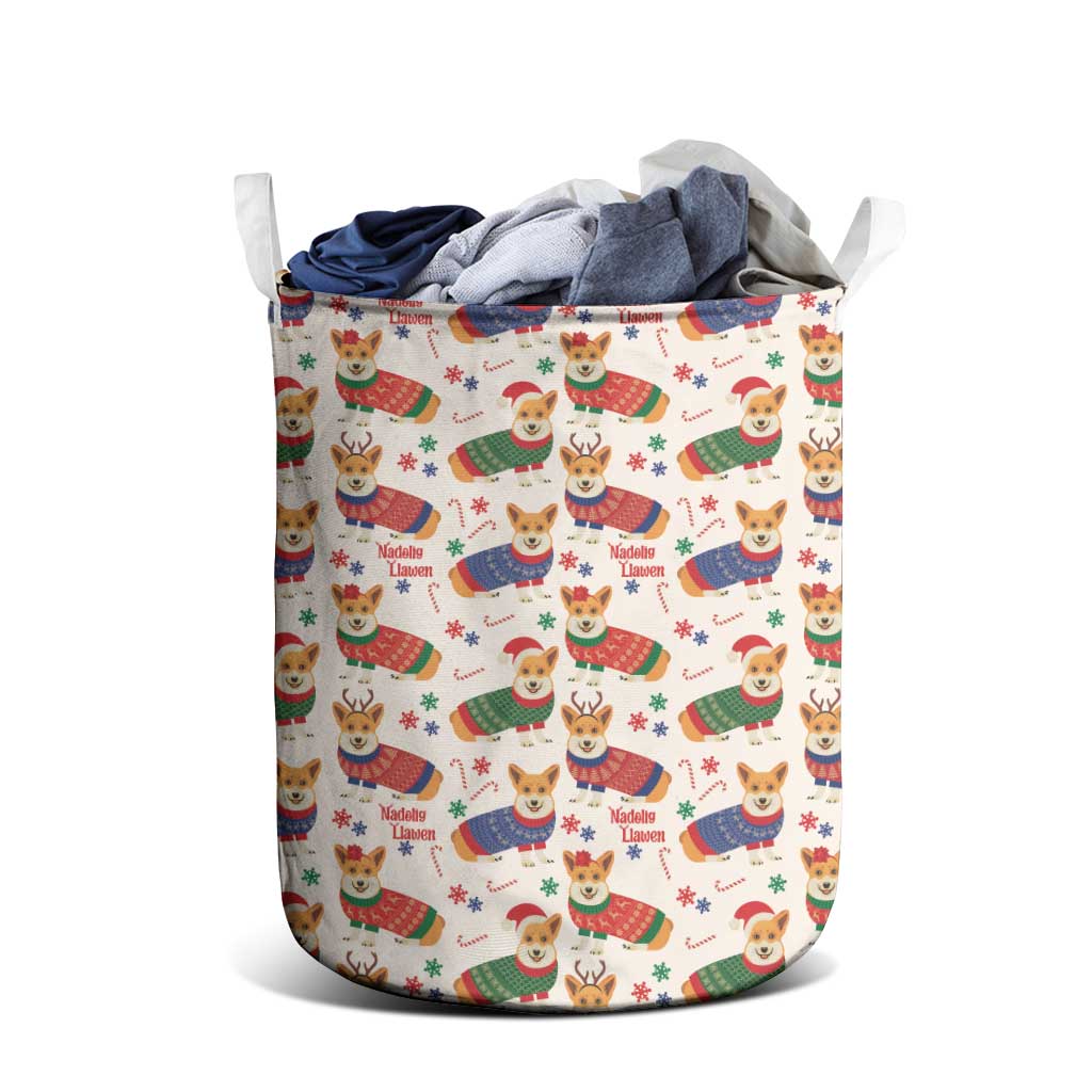 Wales Corgi Christmas Laundry Basket Nadolig Llawen Welsh Dog Seamless Vibes - Wonder Print Shop