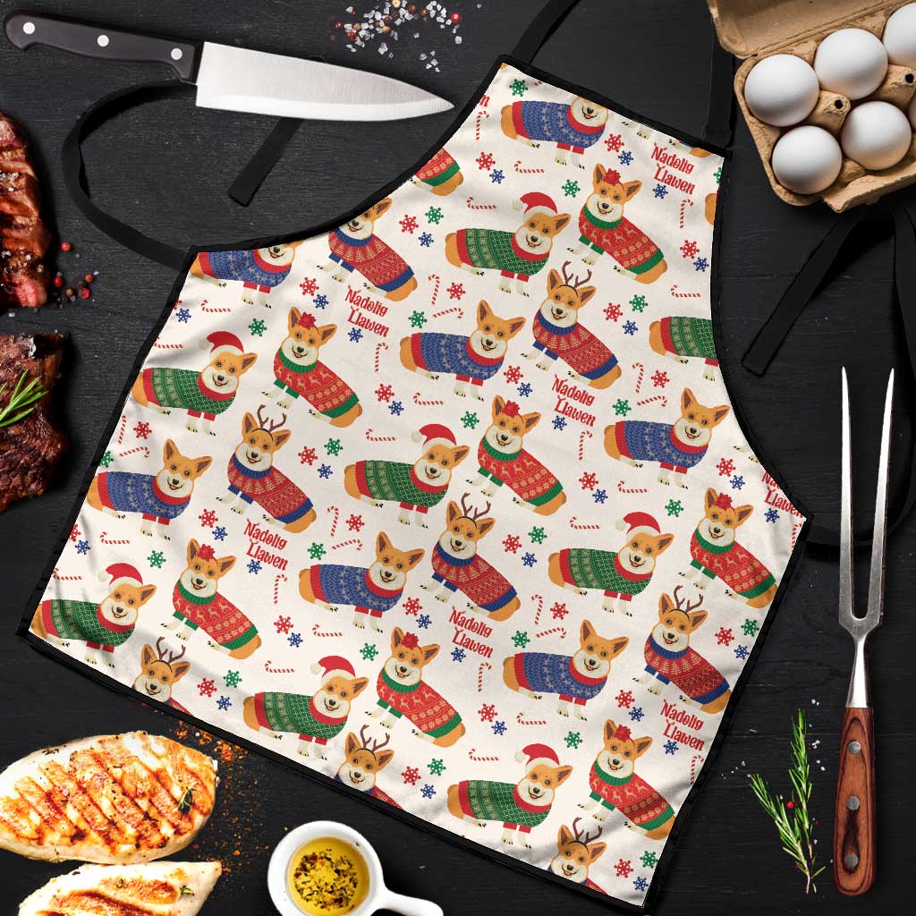 Wales Corgi Christmas Apron Nadolig Llawen Welsh Dog Seamless Vibes - Wonder Print Shop