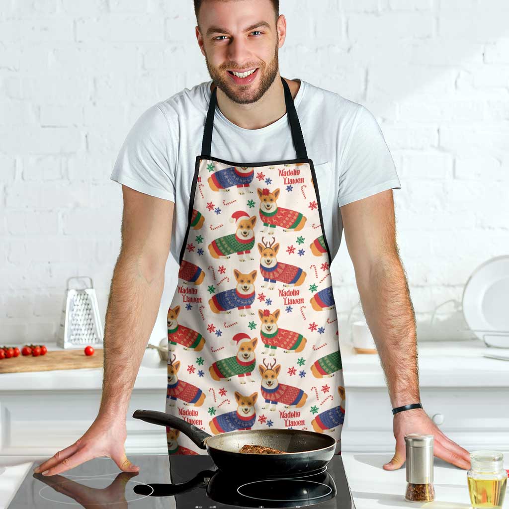 Wales Corgi Christmas Apron Nadolig Llawen Welsh Dog Seamless Vibes - Wonder Print Shop