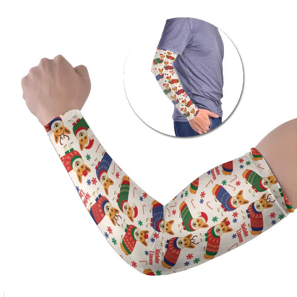 Wales Corgi Christmas Arm Sleeves Nadolig Llawen Welsh Dog Seamless Vibes - Wonder Print Shop