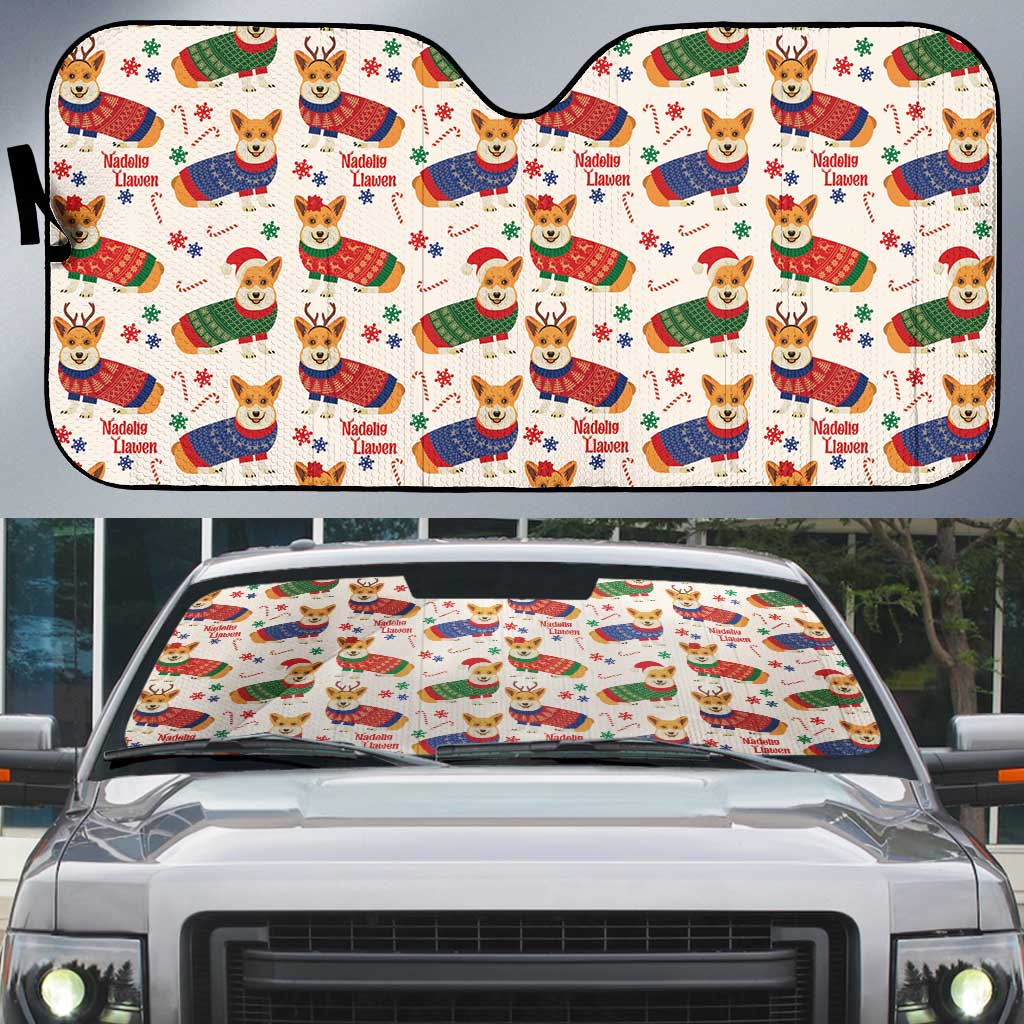 Wales Corgi Christmas Auto Sun Shade Nadolig Llawen Welsh Dog Seamless Vibes - Wonder Print Shop