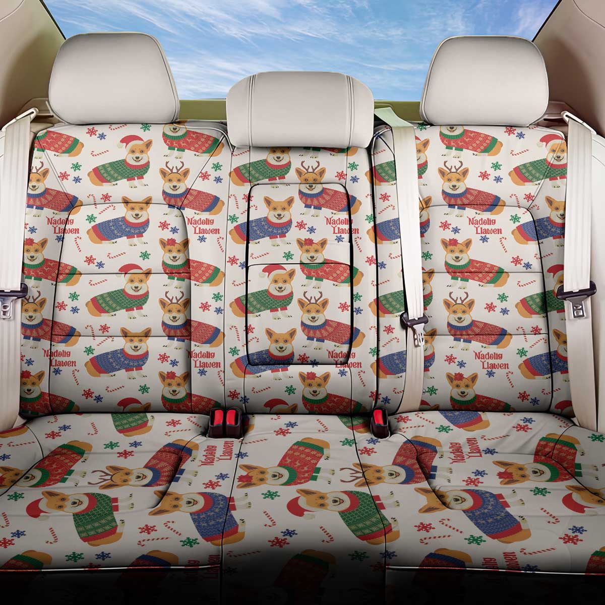Wales Corgi Christmas Back Car Seat Cover Nadolig Llawen Welsh Dog Seamless Vibes - Wonder Print Shop