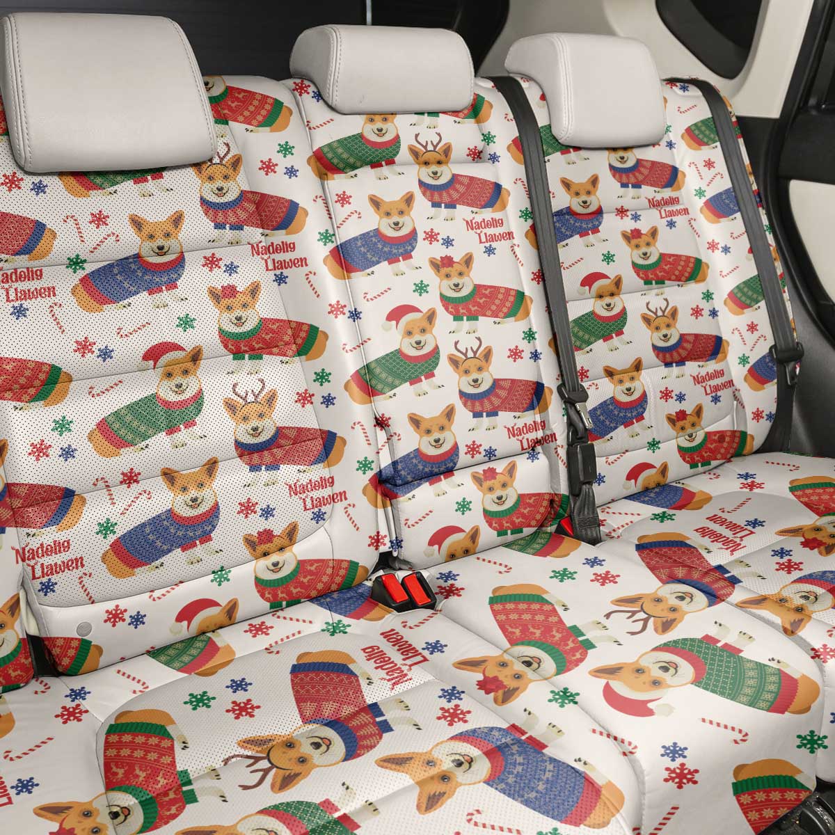 Wales Corgi Christmas Back Car Seat Cover Nadolig Llawen Welsh Dog Seamless Vibes - Wonder Print Shop