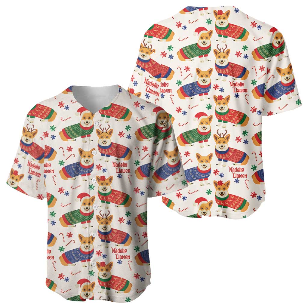 Wales Corgi Christmas Baseball Jersey Nadolig Llawen Welsh Dog Seamless Vibes - Wonder Print Shop