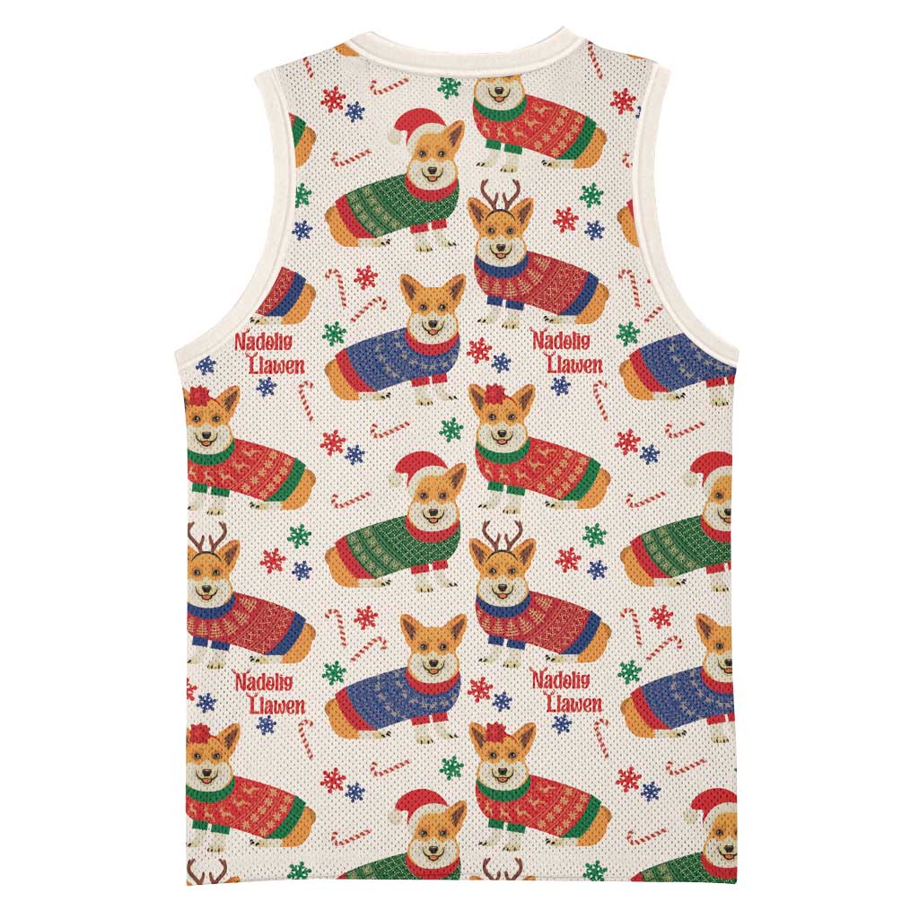Wales Corgi Christmas Basketball Jersey Nadolig Llawen Welsh Dog Seamless Vibes - Wonder Print Shop