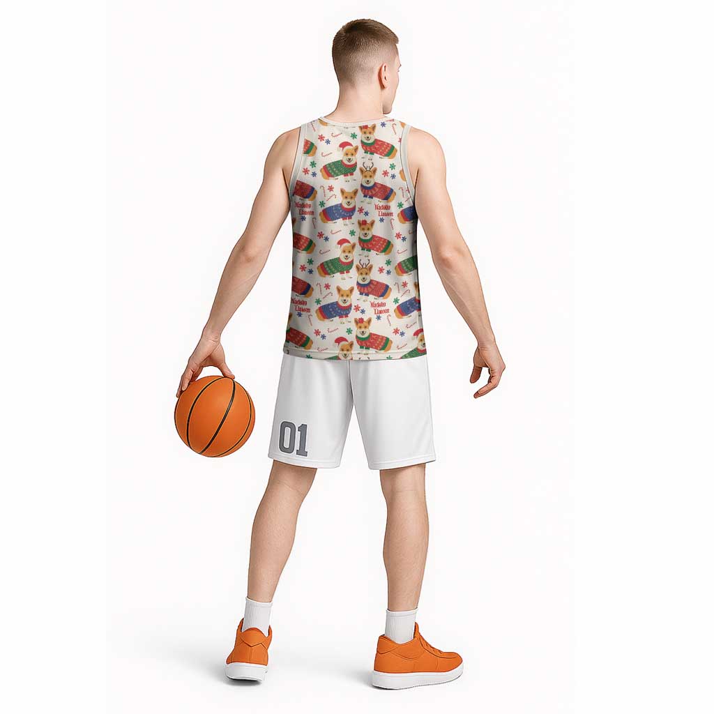 Wales Corgi Christmas Basketball Jersey Nadolig Llawen Welsh Dog Seamless Vibes - Wonder Print Shop