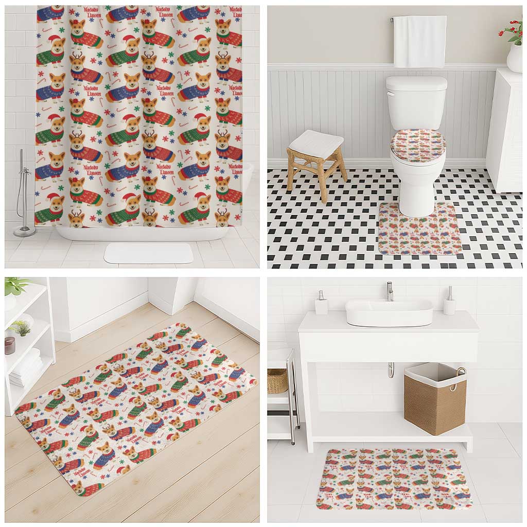 Wales Corgi Christmas Bathroom Set Nadolig Llawen Welsh Dog Seamless Vibes - Wonder Print Shop
