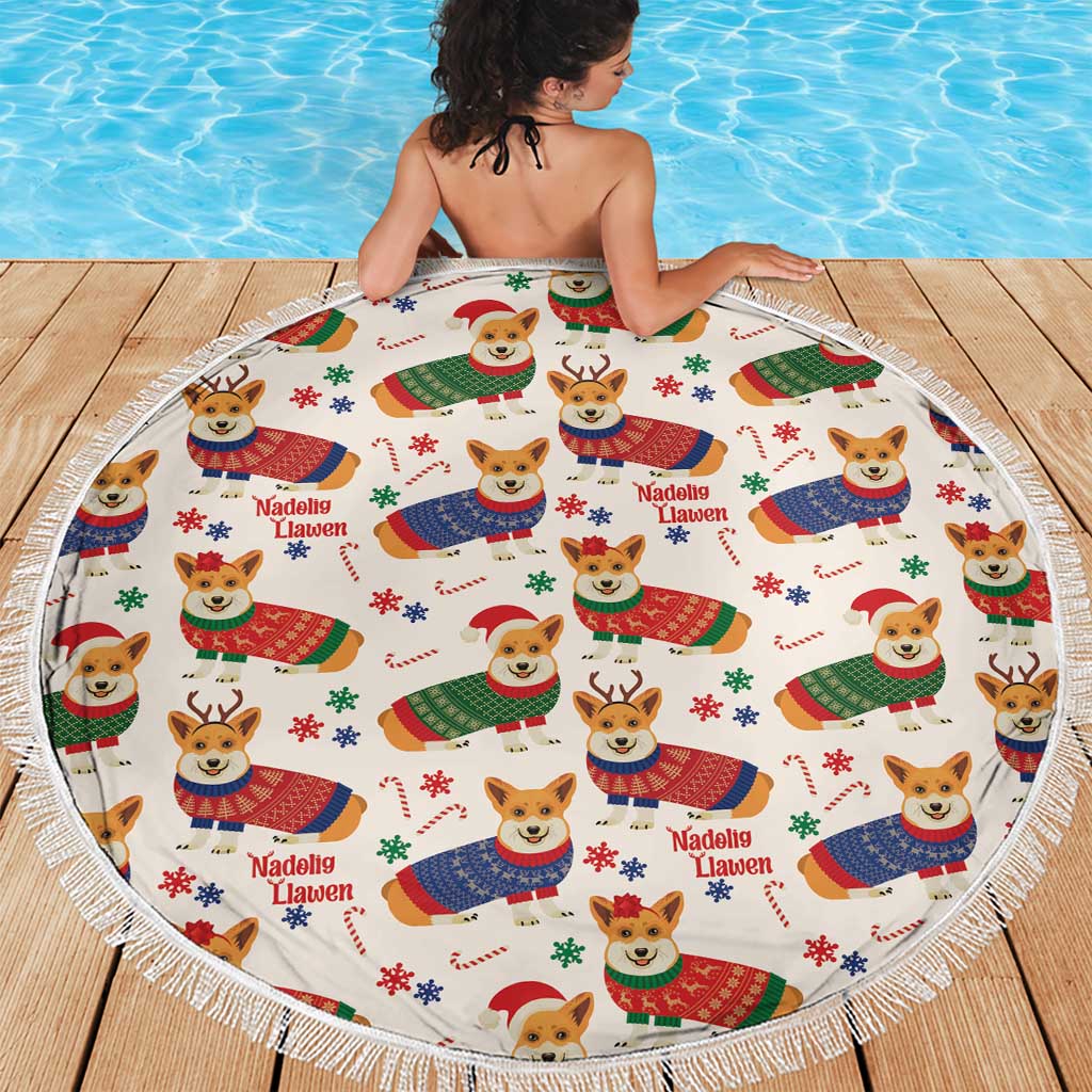Wales Corgi Christmas Beach Blanket Nadolig Llawen Welsh Dog Seamless Vibes - Wonder Print Shop