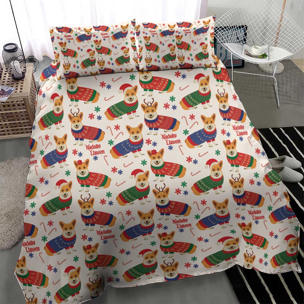 Wales Corgi Christmas Bedding Set Nadolig Llawen Welsh Dog Seamless Vibes - Wonder Print Shop