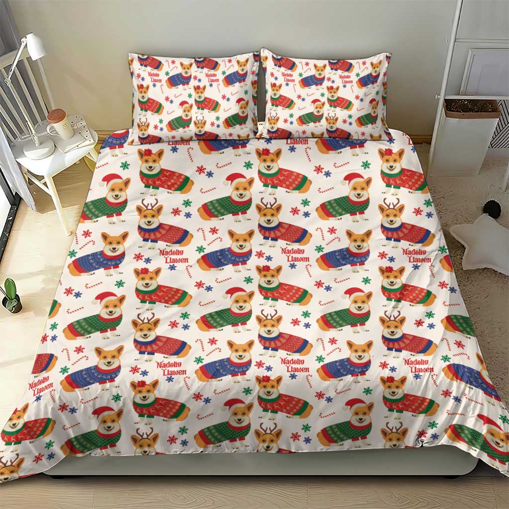 Wales Corgi Christmas Bedding Set Nadolig Llawen Welsh Dog Seamless Vibes - Wonder Print Shop