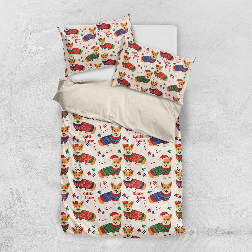 Wales Corgi Christmas Bedding Set Nadolig Llawen Welsh Dog Seamless Vibes - Wonder Print Shop