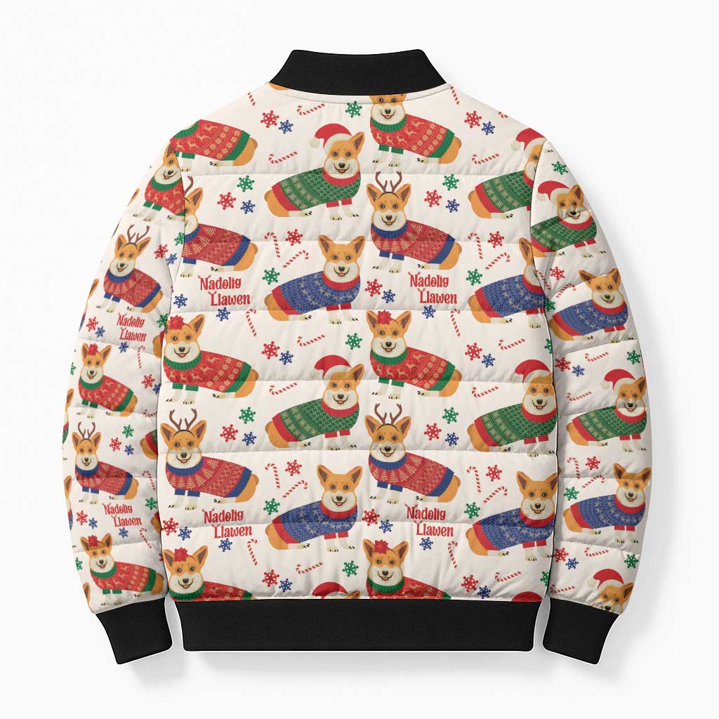 Wales Corgi Christmas Bomber Puffer Jacket Nadolig Llawen Welsh Dog Seamless Vibes - Wonder Print Shop