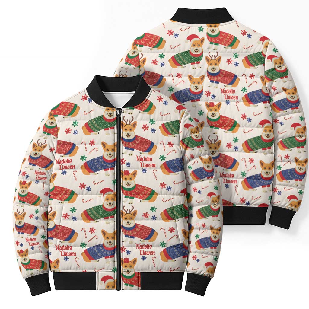 Wales Corgi Christmas Bomber Puffer Jacket Nadolig Llawen Welsh Dog Seamless Vibes - Wonder Print Shop