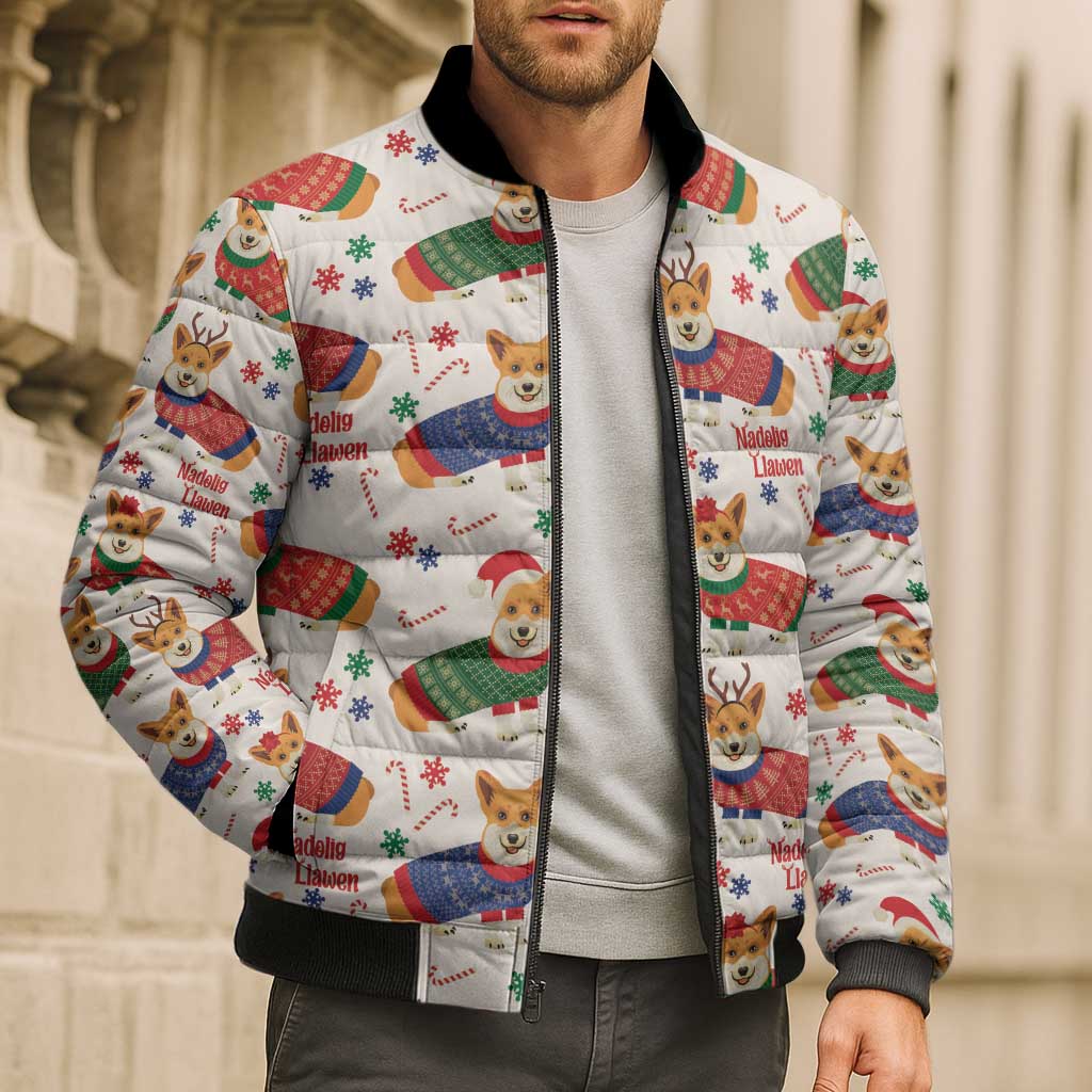 Wales Corgi Christmas Bomber Puffer Jacket Nadolig Llawen Welsh Dog Seamless Vibes - Wonder Print Shop