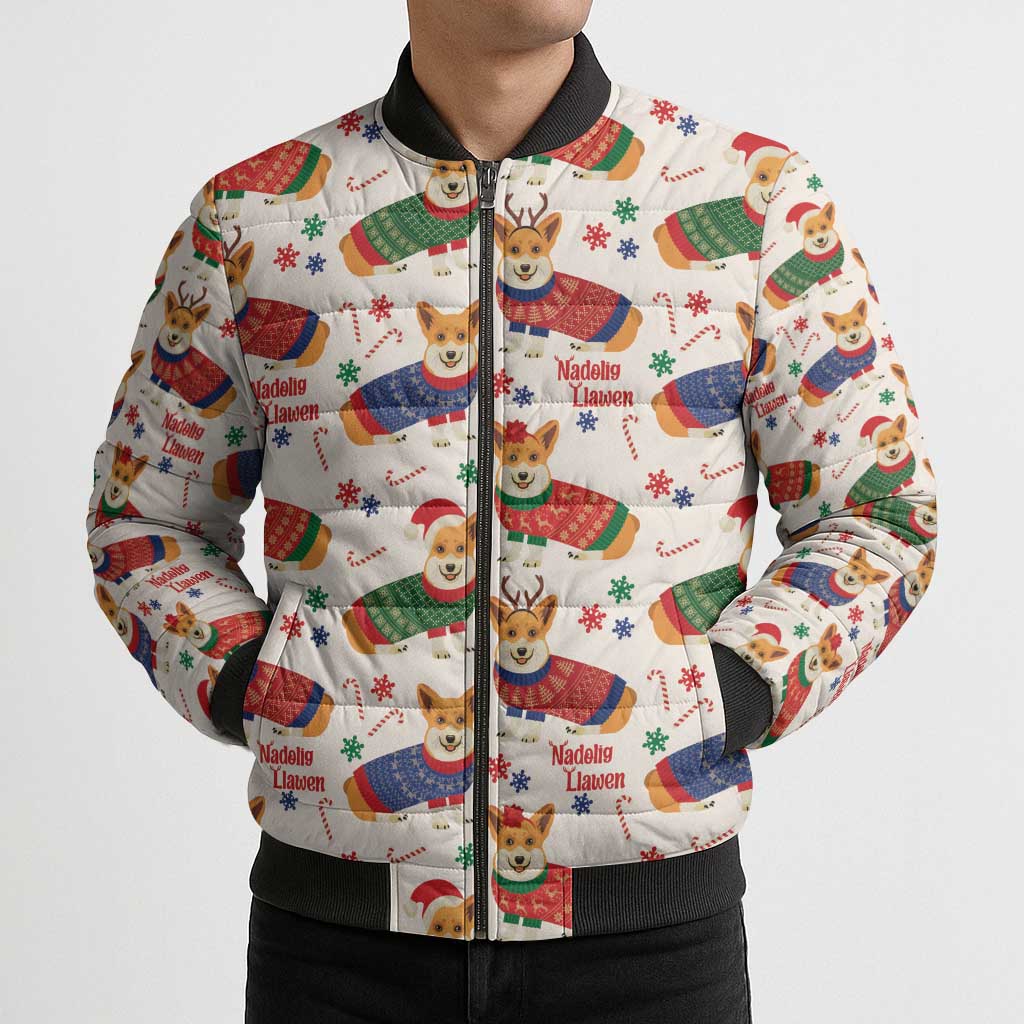 Wales Corgi Christmas Bomber Puffer Jacket Nadolig Llawen Welsh Dog Seamless Vibes - Wonder Print Shop