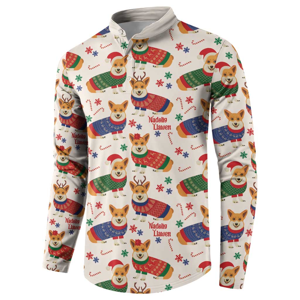 Wales Corgi Christmas Button Sweatshirt Nadolig Llawen Welsh Dog Seamless Vibes - Wonder Print Shop