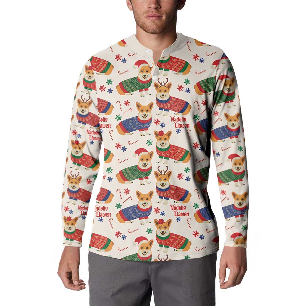 Wales Corgi Christmas Button Sweatshirt Nadolig Llawen Welsh Dog Seamless Vibes - Wonder Print Shop