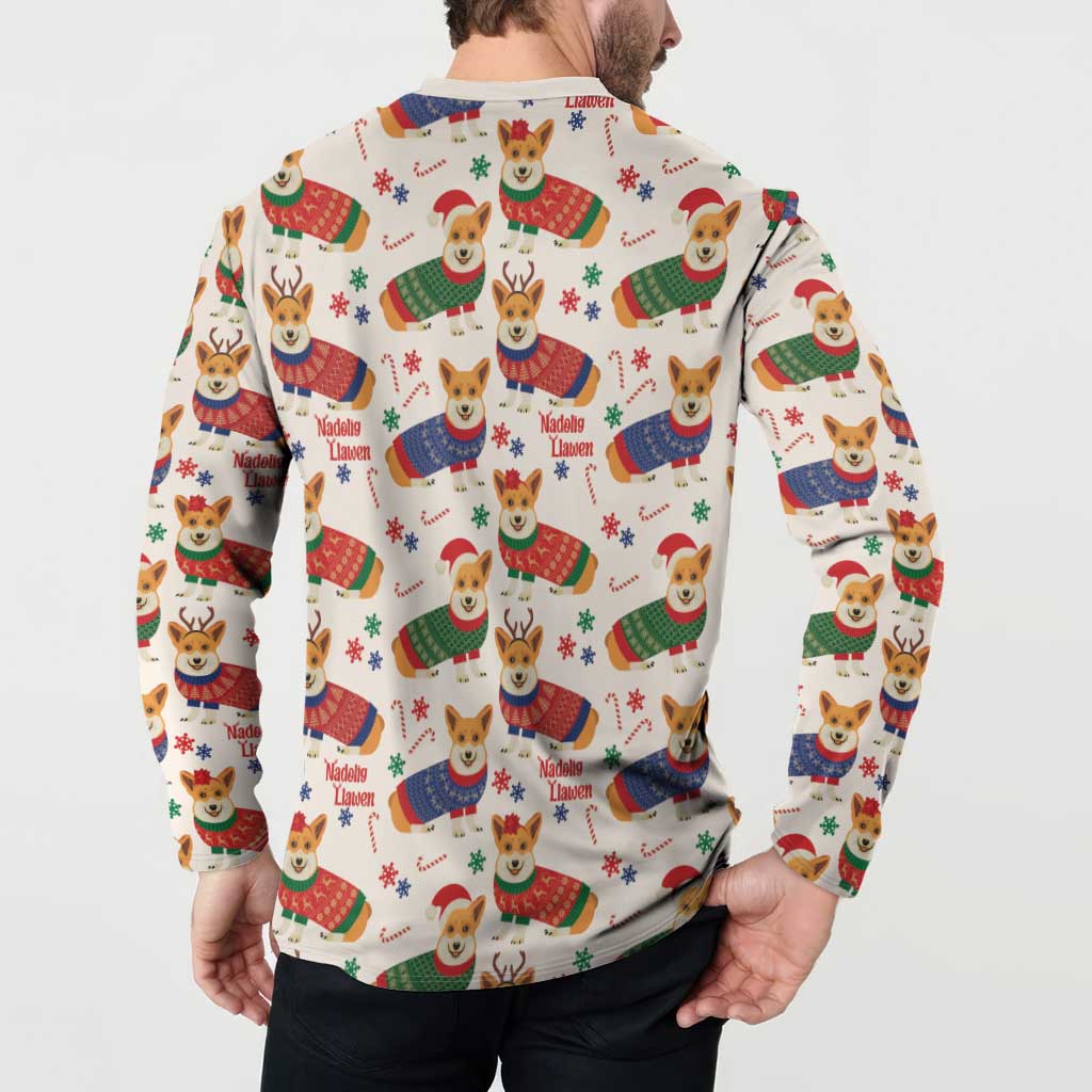 Wales Corgi Christmas Button Sweatshirt Nadolig Llawen Welsh Dog Seamless Vibes - Wonder Print Shop