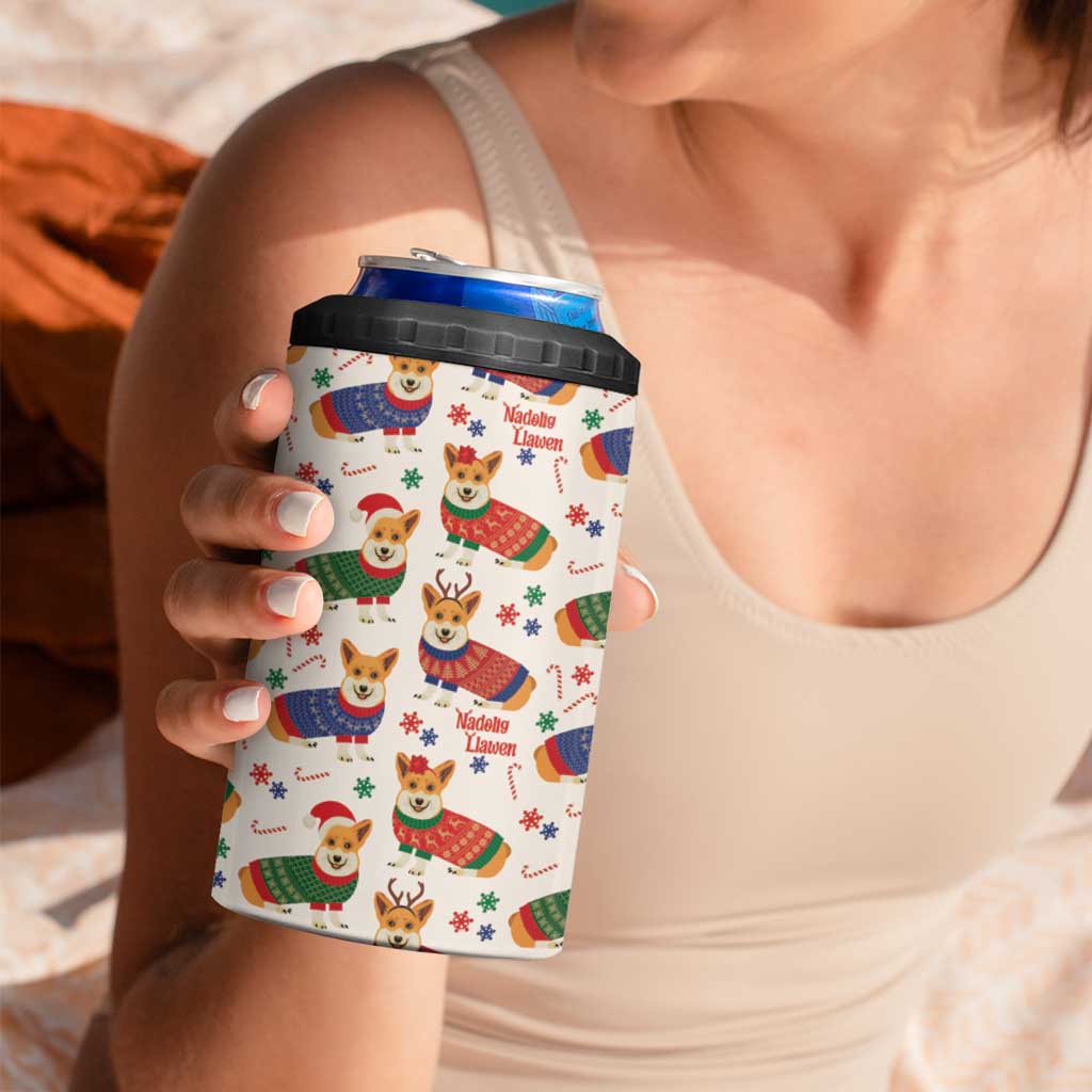 Wales Corgi Christmas 4 in 1 Can Cooler Tumbler Nadolig Llawen Welsh Dog Seamless Vibes - Wonder Print Shop