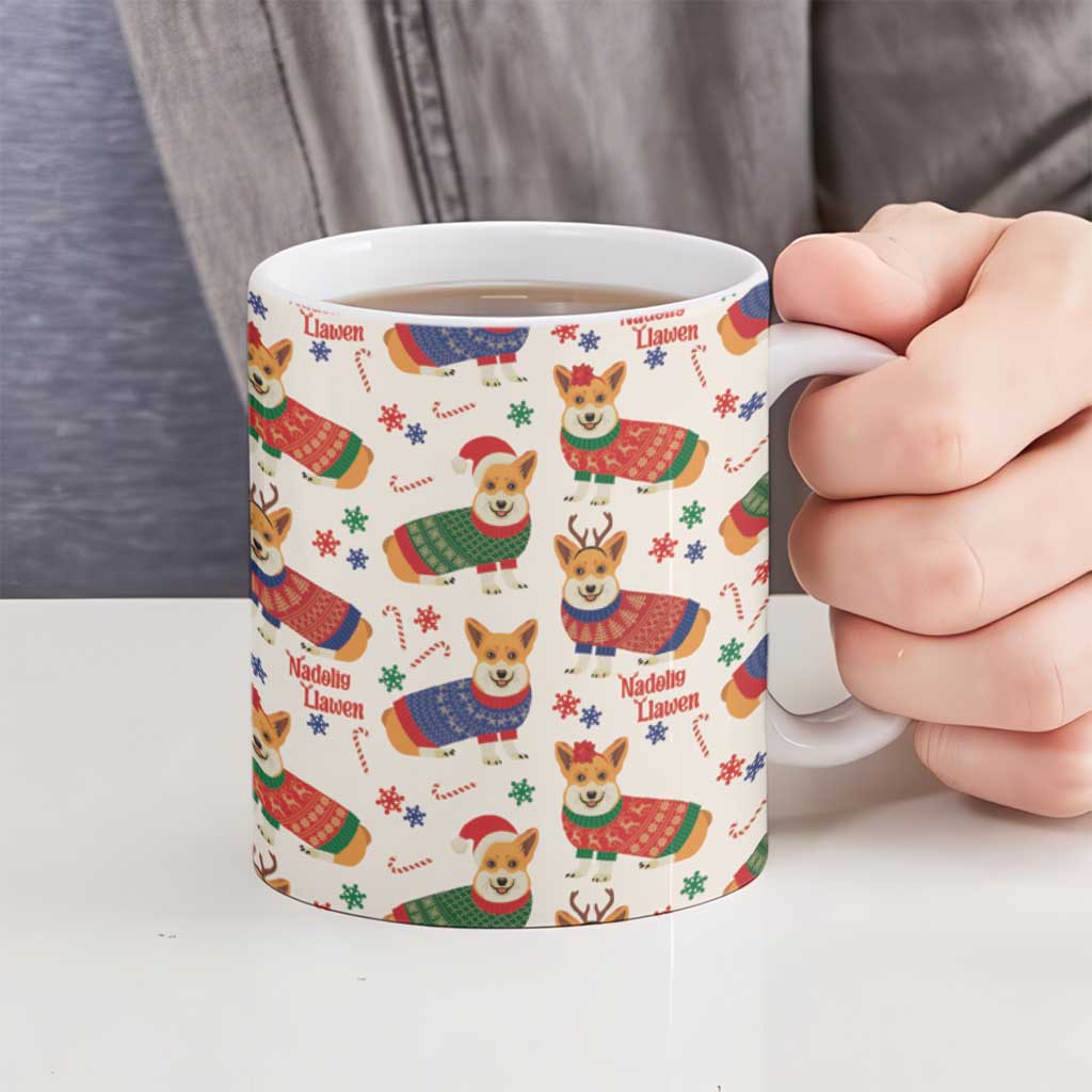 Wales Corgi Christmas Ceramic Mug Nadolig Llawen Welsh Dog Seamless Vibes - Wonder Print Shop