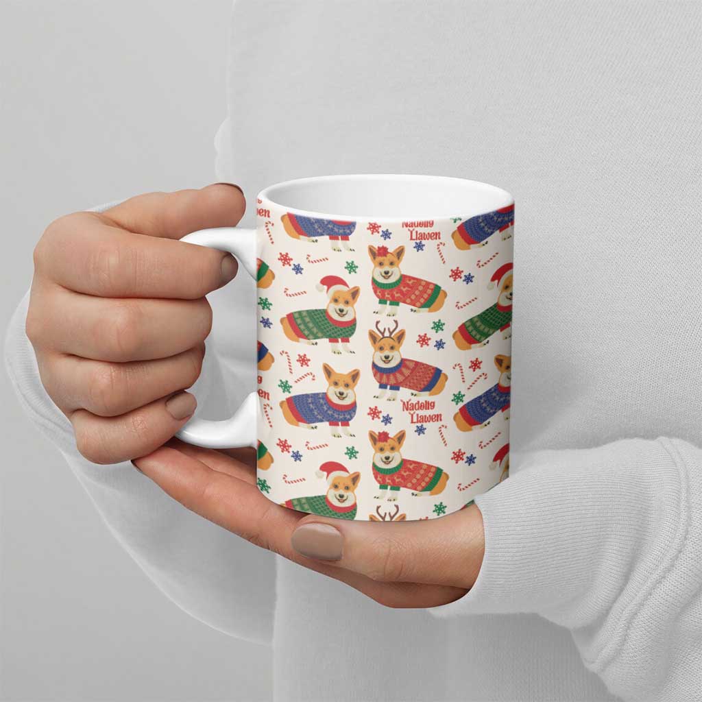 Wales Corgi Christmas Ceramic Mug Nadolig Llawen Welsh Dog Seamless Vibes - Wonder Print Shop