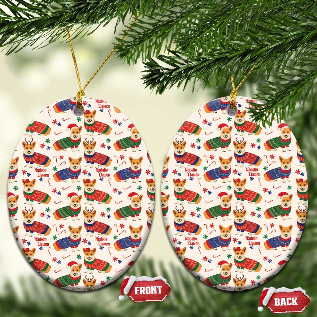 Wales Corgi Christmas Ceramic Ornament Nadolig Llawen Welsh Dog Seamless Vibes - Wonder Print Shop