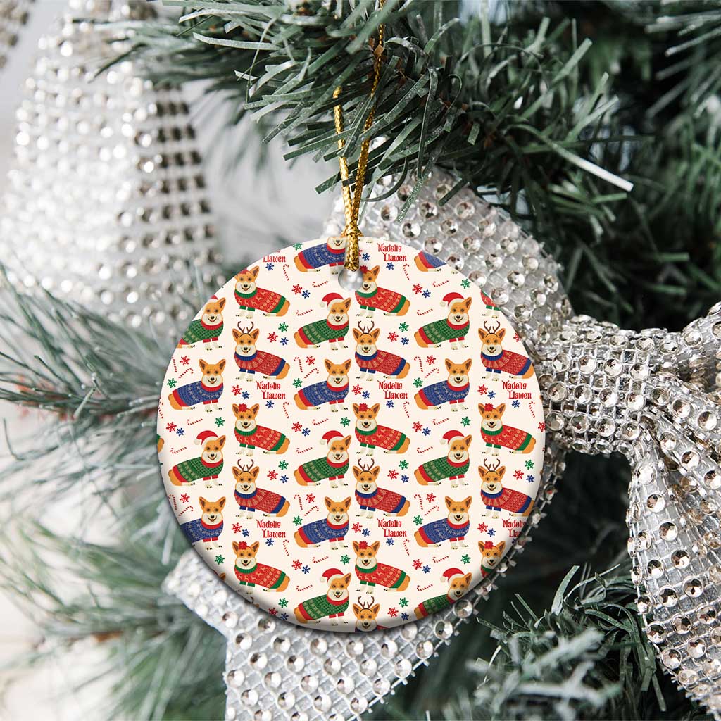 Wales Corgi Christmas Ceramic Ornament Nadolig Llawen Welsh Dog Seamless Vibes - Wonder Print Shop