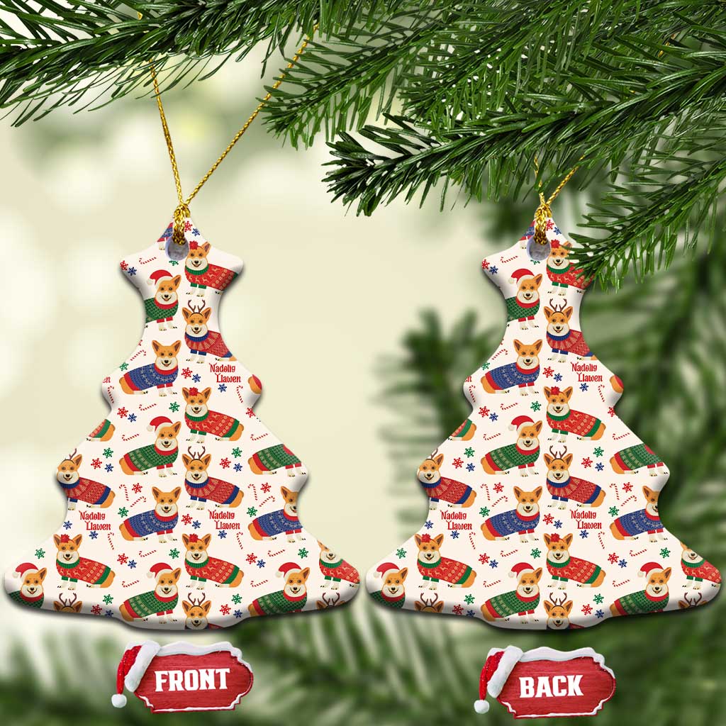 Wales Corgi Christmas Ceramic Ornament Nadolig Llawen Welsh Dog Seamless Vibes - Wonder Print Shop