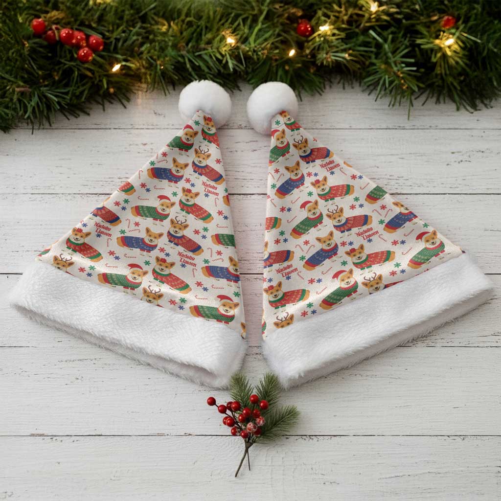 Wales Corgi Christmas Santa Hat Nadolig Llawen Welsh Dog Seamless Vibes - Wonder Print Shop