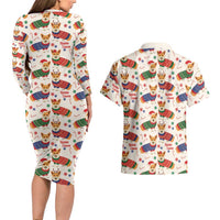 Wales Corgi Christmas Couples Matching Long Sleeve Bodycon Dress and Hawaiian Shirt Nadolig Llawen Welsh Dog Seamless Vibes - Wonder Print Shop