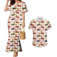 Wales Corgi Christmas Couples Matching Mermaid Dress and Hawaiian Shirt Nadolig Llawen Welsh Dog Seamless Vibes - Wonder Print Shop