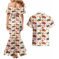 Wales Corgi Christmas Couples Matching Mermaid Dress and Hawaiian Shirt Nadolig Llawen Welsh Dog Seamless Vibes - Wonder Print Shop