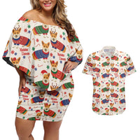 Wales Corgi Christmas Couples Matching Off Shoulder Short Dress and Hawaiian Shirt Nadolig Llawen Welsh Dog Seamless Vibes - Wonder Print Shop