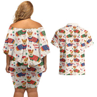 Wales Corgi Christmas Couples Matching Off Shoulder Short Dress and Hawaiian Shirt Nadolig Llawen Welsh Dog Seamless Vibes - Wonder Print Shop